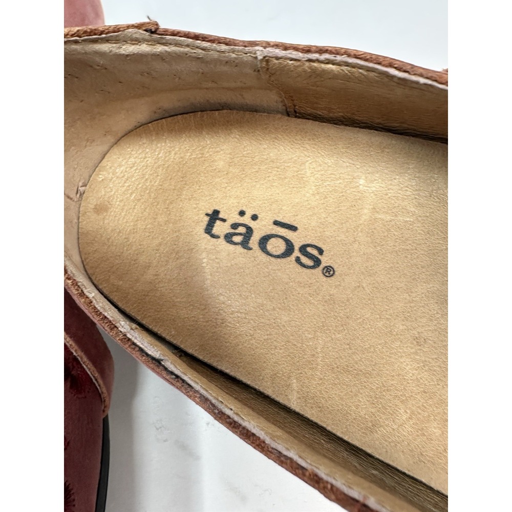 Taos Wish Embroidered Leather Mary Jane Flats Women's 8.5 EU 40 Burgundy Red - Picture 8 of 11